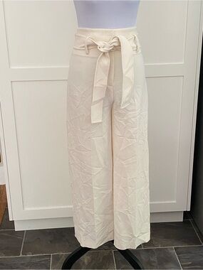 Theory Rice Cream Admiral Crepe Belt Crop Wide-Leg Trouser Tie Pant Size 00